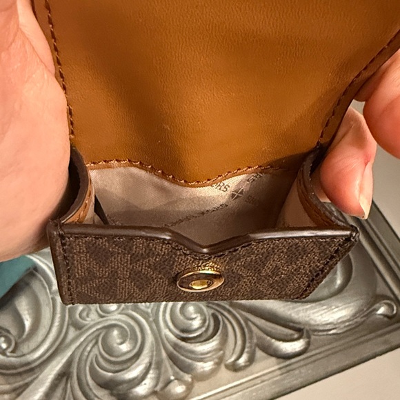 Michael Kors Brown and Tan Leather Logo Keychain Coin Pouch - Picture 8 of 11